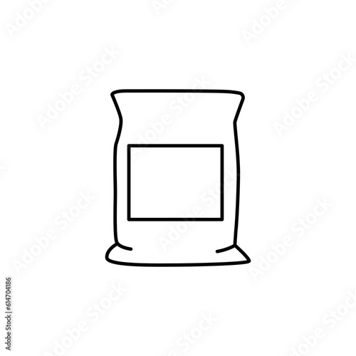 Plants soil in bag flat line icon. Vector thin sign of ground pachage, cement pack. Fertilizer illustration.