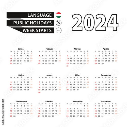 2024 calendar in Hungarian language, week starts from Sunday.