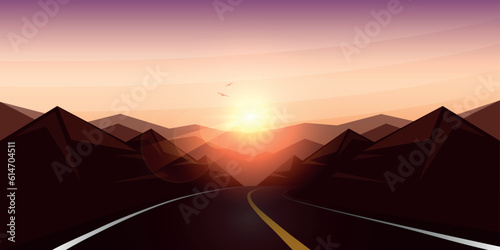 highway in the mountains road trip holiday adventure vector illustration EPS10