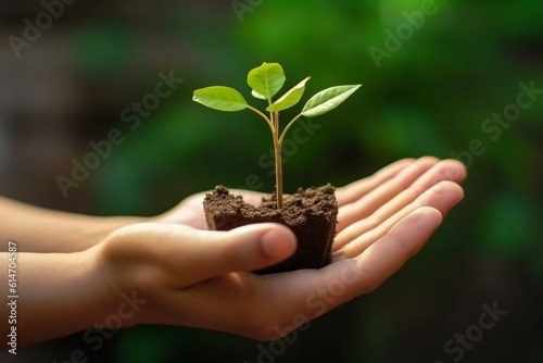Concept of Economic Growth Hands Holding Seedling of Prosperity, Generative AI