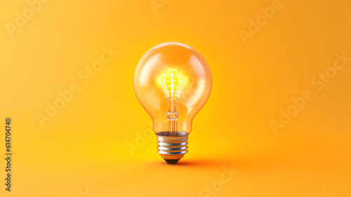 Light bulb glowing on a yellow background. 
