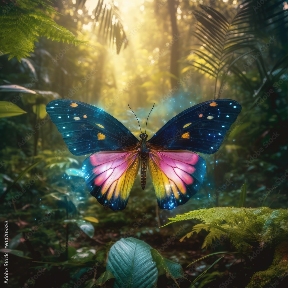 A beautiful butterfly in a dense tropical forest. AI Generation A beautiful butterfly in a dense tropical forest. AI Generation