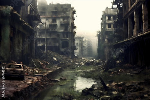 Painting of an Alley in an Abandoned City, Generative AI