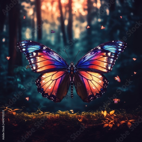 Beautiful big butterfly in a dense forest. AI Generation
