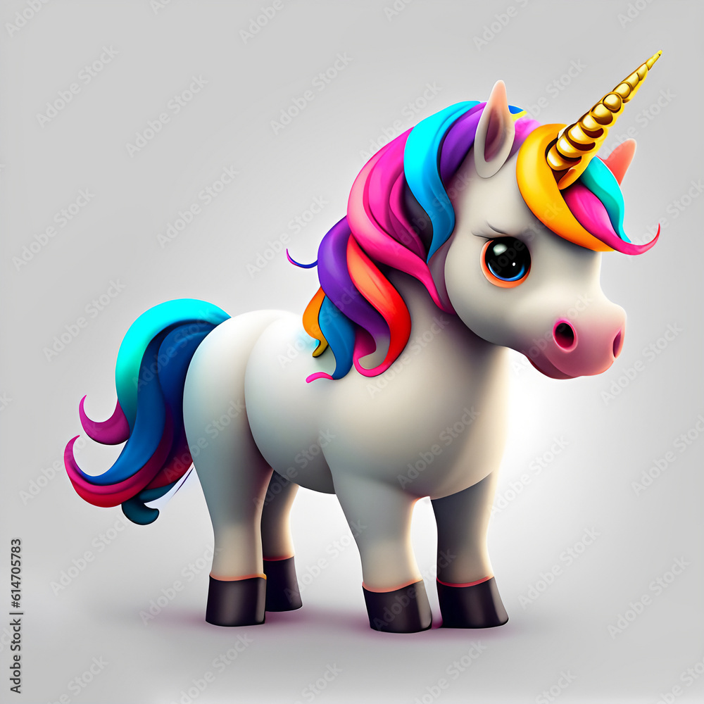 Cute Unicorn On White Background - generative ai, üretken, yapay zeka