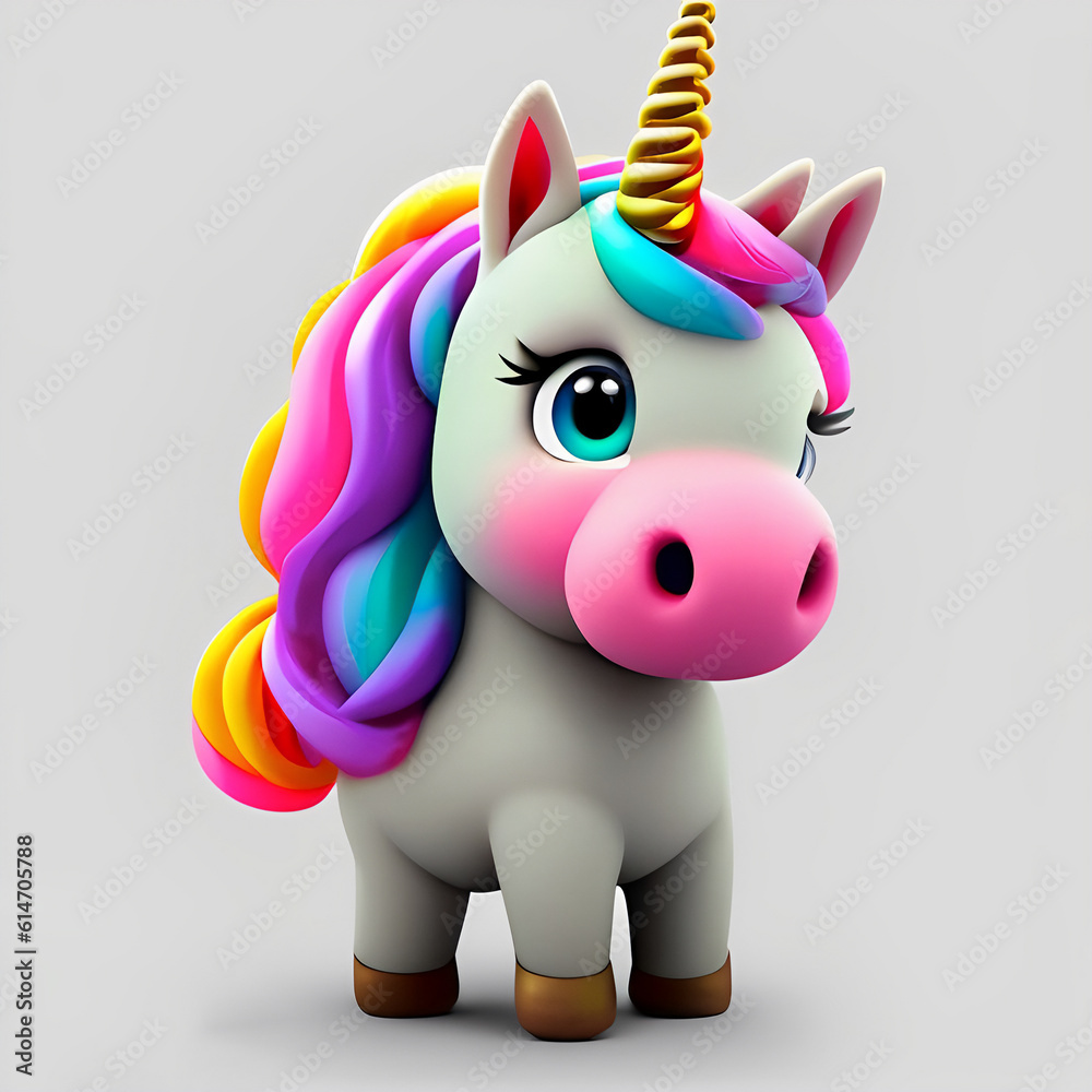 Cute Unicorn On White Background - generative ai, üretken, yapay zeka