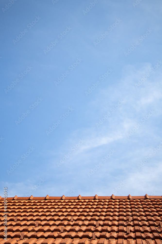 Red roof top and blue sky