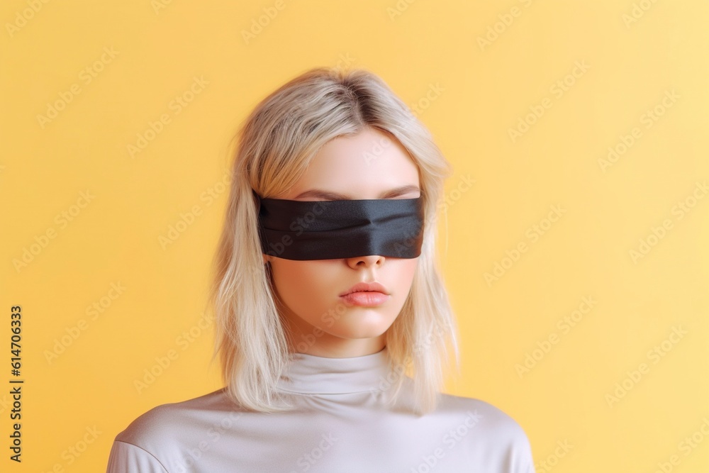 Woman blindfolded, vulnerable and lacking in confidence, or ignorant. Woman blindfolded, vulnerable and lacking in confidence, or ignorant.