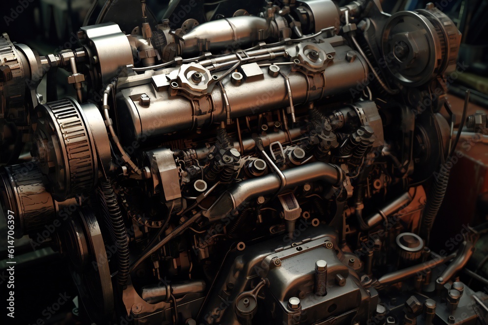 Old antique car engine closeup Generative AI Old antique car engine closeup Generative AI