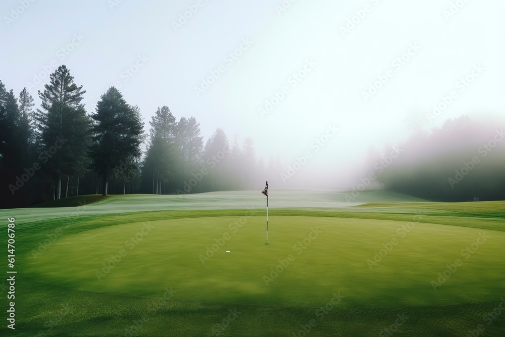 Obraz premium On a misty morning, a dedicated golf player prepares for a round.
