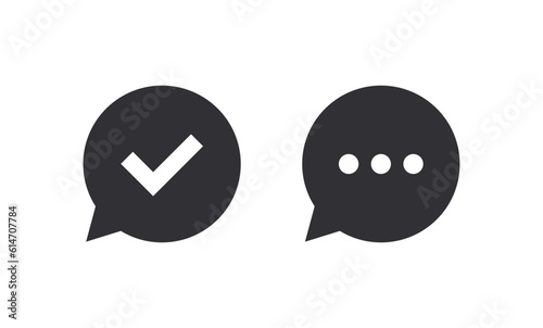 Message bubble. Bubble template. Speech bubble. Chat sign. Communication symbol. Notification icon. Social Media element. New message. Chat icon. Text message. Message sent. Check mark icon. Vote sign
