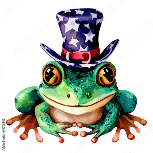frog wearing a funny magician hat watercolor illustration