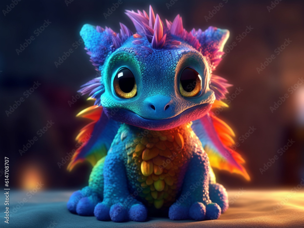 3D render in cartoon style of a cute baby dragon, Generative AI