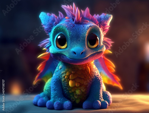 3D render in cartoon style of a cute baby dragon, Generative AI