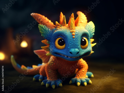 3D render in cartoon style of a cute baby dragon, Generative AI