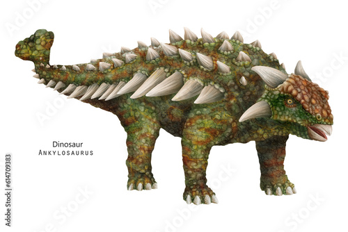 Fototapeta Naklejka Na Ścianę i Meble -  Ankylosaurus illustration. Dinosaur with spikes, horns. Green dino