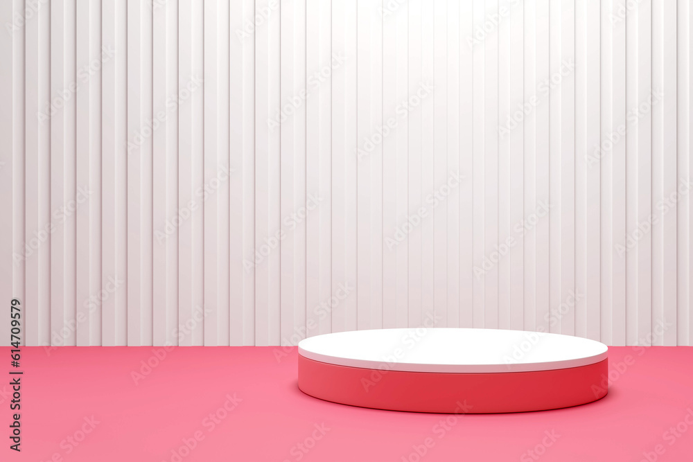 Platforms red pastel. minimal scene white podiums. Abstract geometric circle background. for trade shows Cute, baby accessories, fashion, cosmetics, or beauty products. 3D rendering Platforms red pastel. minimal scene white podiums. Abstract geometric circle background. for trade shows Cute, baby accessories, fashion, cosmetics, or beauty products. 3D rendering
