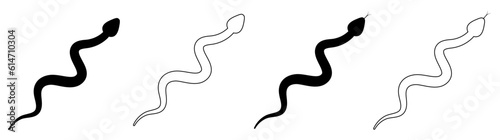 Snakes set. Serpent line and silhouette animals collection. Vector illustration isolated on white.
