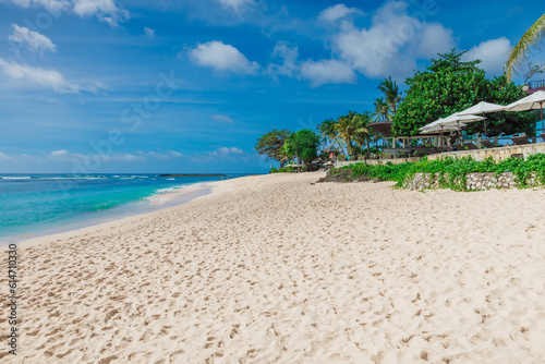 Fototapeta Naklejka Na Ścianę i Meble -  Tropical beach in luxury island. Scenic vacation coastline with coconut palms.
