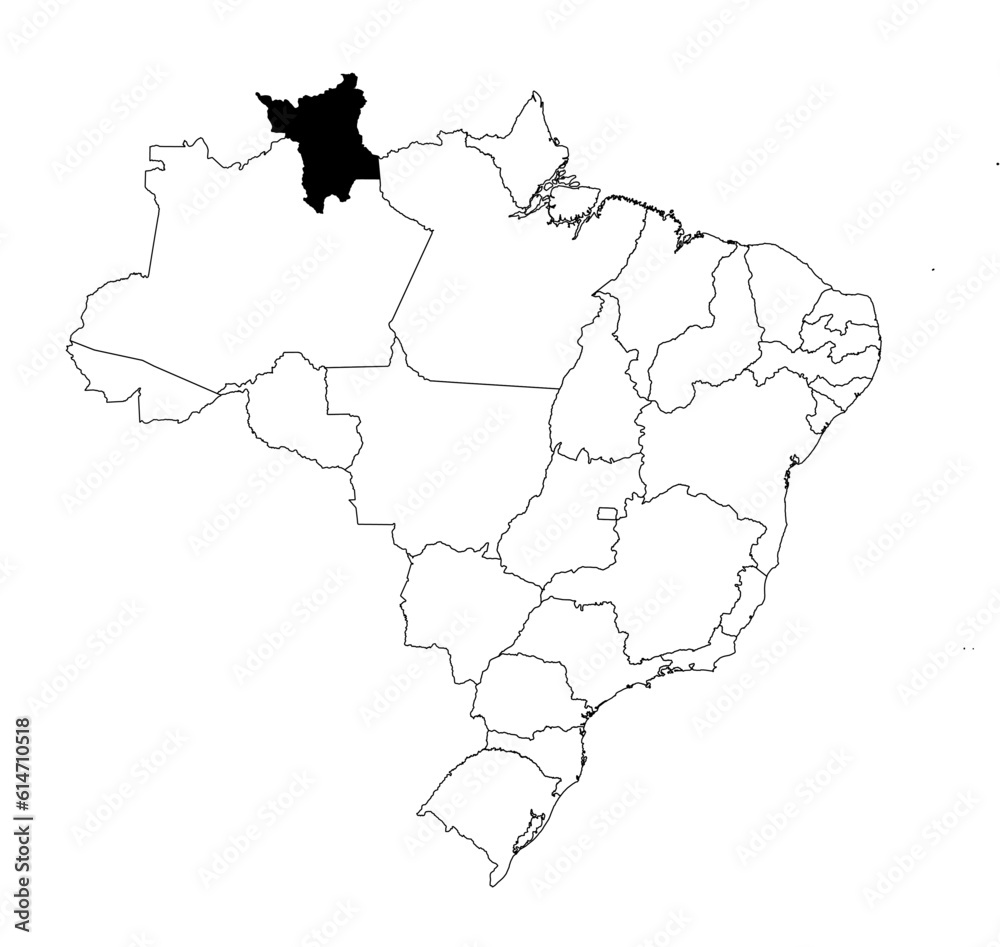 Vector map of the state of Roraima highlighted highlighted in black on the map of Brazil.