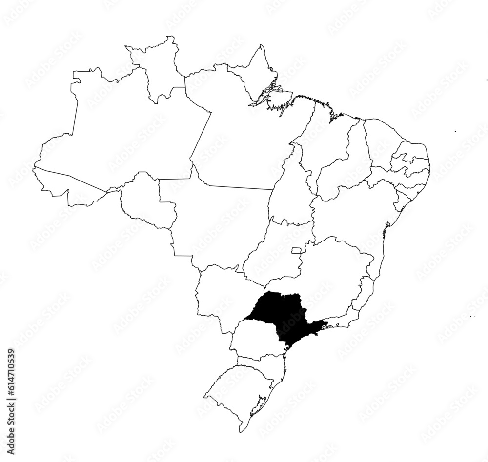 Vector map of the state of São Paulo highlighted highlighted in black on the map of Brazil.