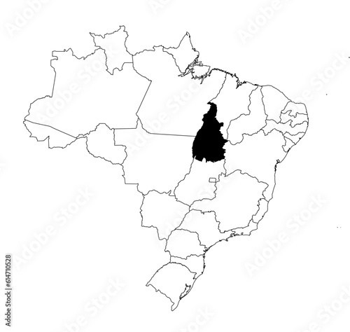 Vector map of the state of Tocantins highlighted highlighted in black on the map of Brazil.