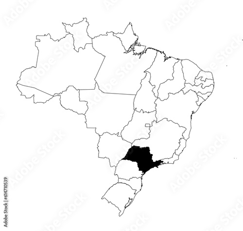 Vector map of the state of Sa  o Paulo highlighted highlighted in black on the map of Brazil.