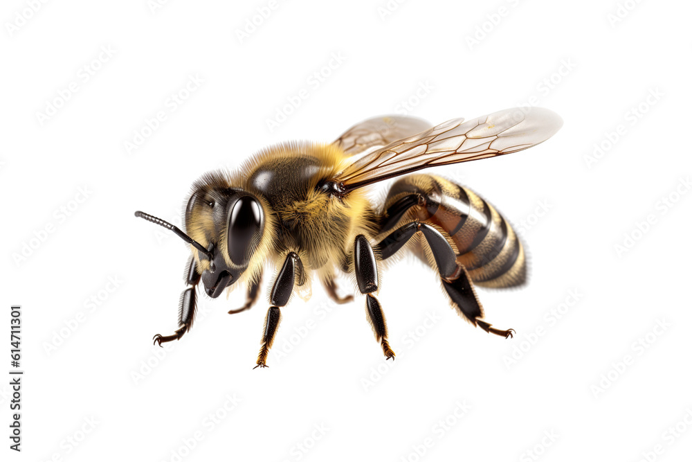 honey bee walking isolated on transparent background cutout generative AI. honey bee walking isolated on transparent background cutout generative AI.
