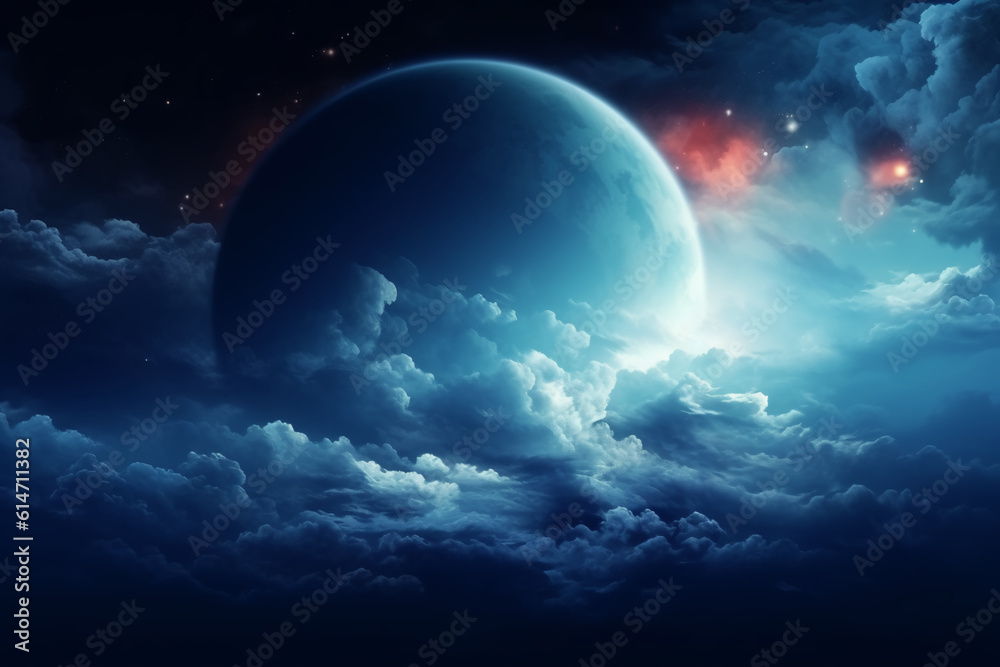 Flying over deep night clouds with moonlight Flying over deep night clouds with moonlight