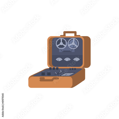 Detective suitcase with listening and recording devices, cartoon flat vector illustration isolated on white background.