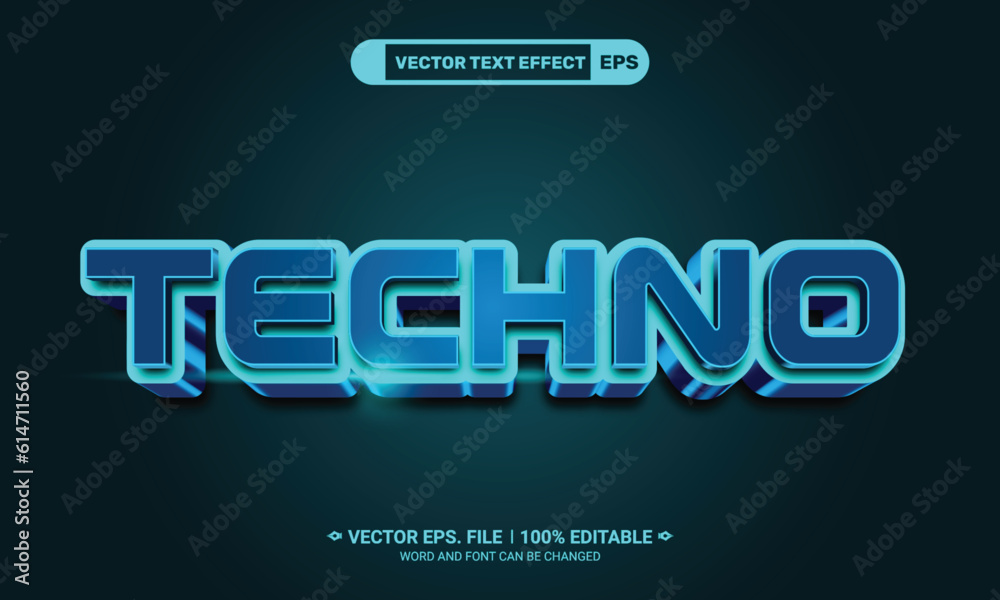 Techno 3d editable vector text effect