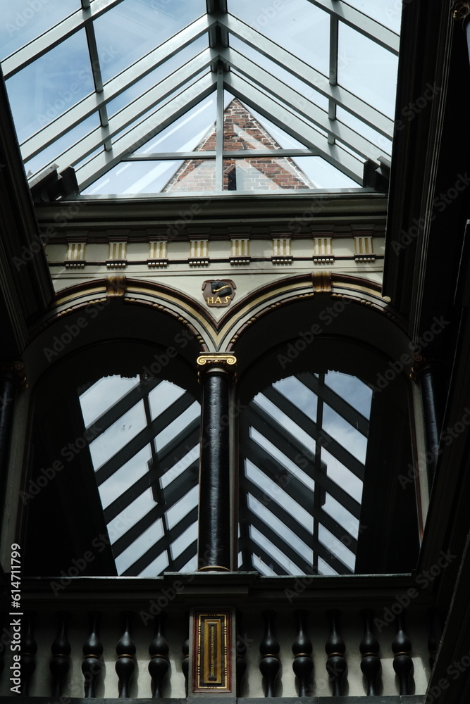 Triangular glass roof in the old town hall building