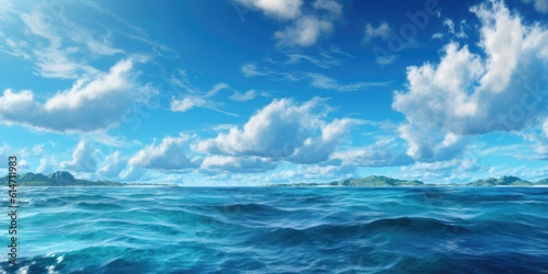 Beautiful seascape panorama  ocean sea wave surface and clear blue sky. Generative AI