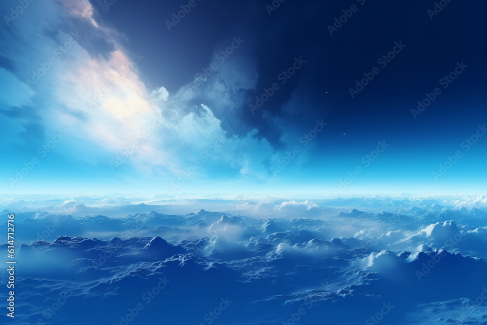 Fototapeta premium Flying over deep night clouds with moonlight