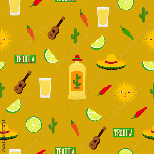 Mexican tequila background. Seamless pattern. Vector illustration.