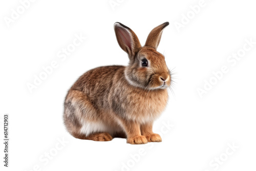 Isolate brown rabbit seen from the side isolated on a transparent background generative AI.