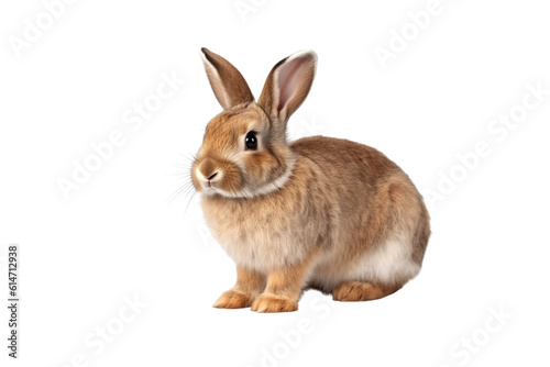 Pretty brown rabbit seen from the side isolated on a transparent background generative AI.