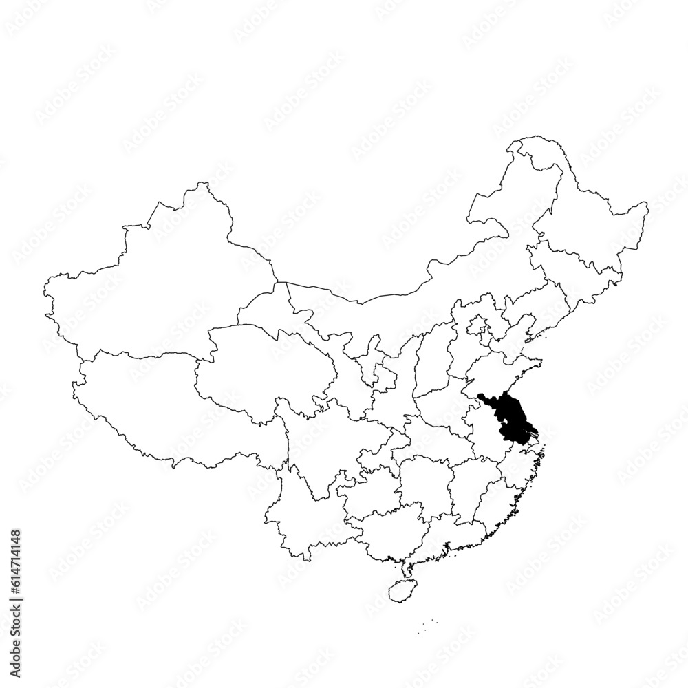 Vector map of the province of Jiangsu highlighted highlighted in black on the map of China.