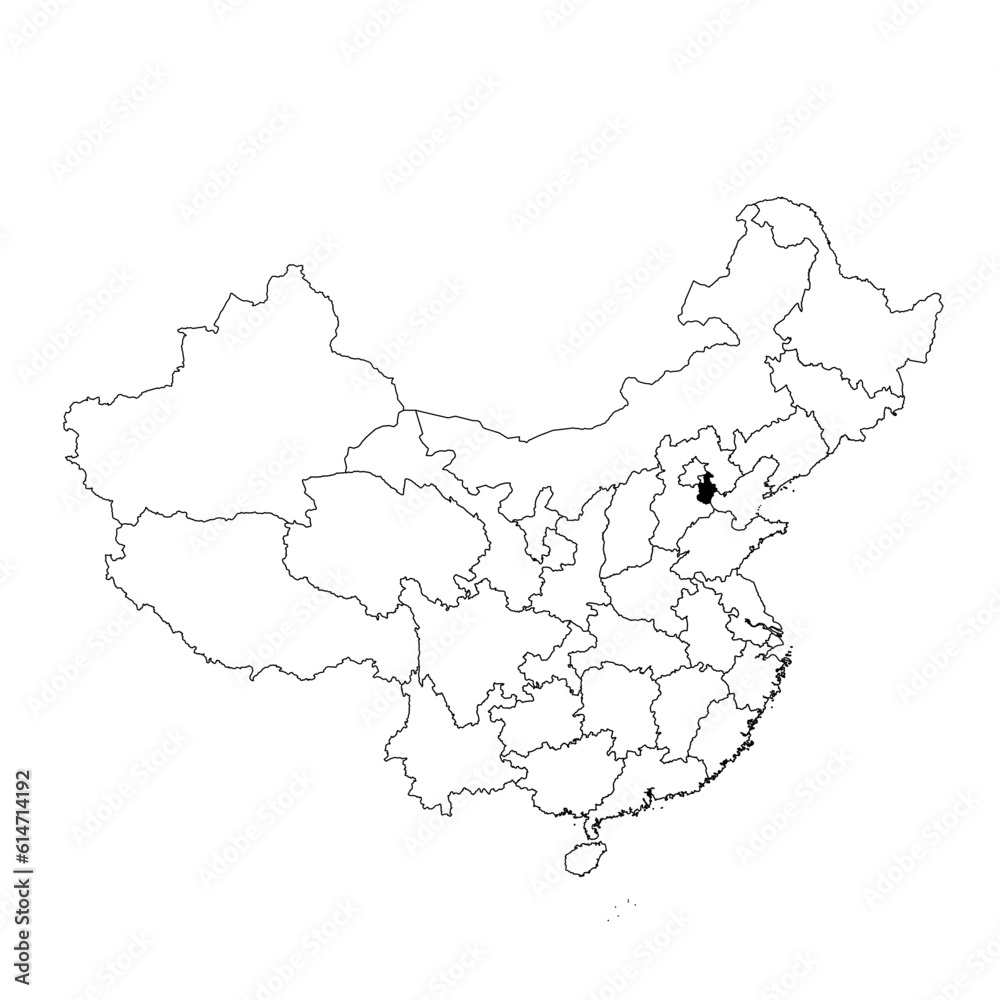 Vector map of the province of Tianjin highlighted highlighted in black on the map of China.