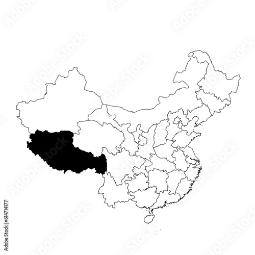 Vector map of the province of Xizang highlighted highlighted in black on the map of China.