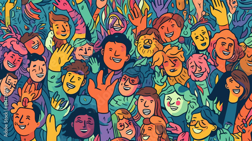 Happy positive people, group. Hand drawn style vector design. Illustration happy laugh group people, portrait of smiling teenage boys and girls on new year party