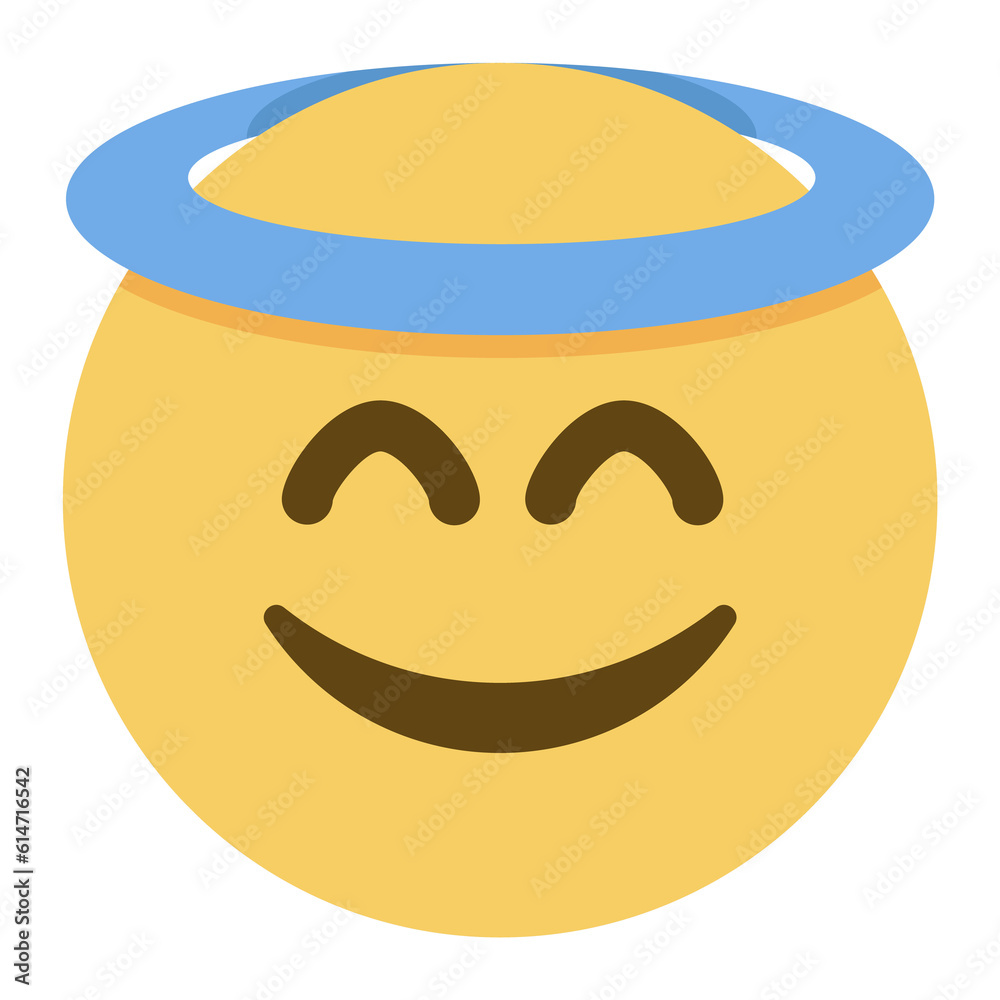 Smiling Face with Halo vector emoji icon. A yellow face with smiling