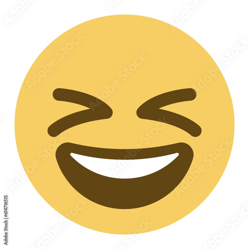 Grinning Squinting Face emoji. A yellow face with a broad, open smile and scrunched, X-shaped eyes. Often conveys excitement or hearty laughter.