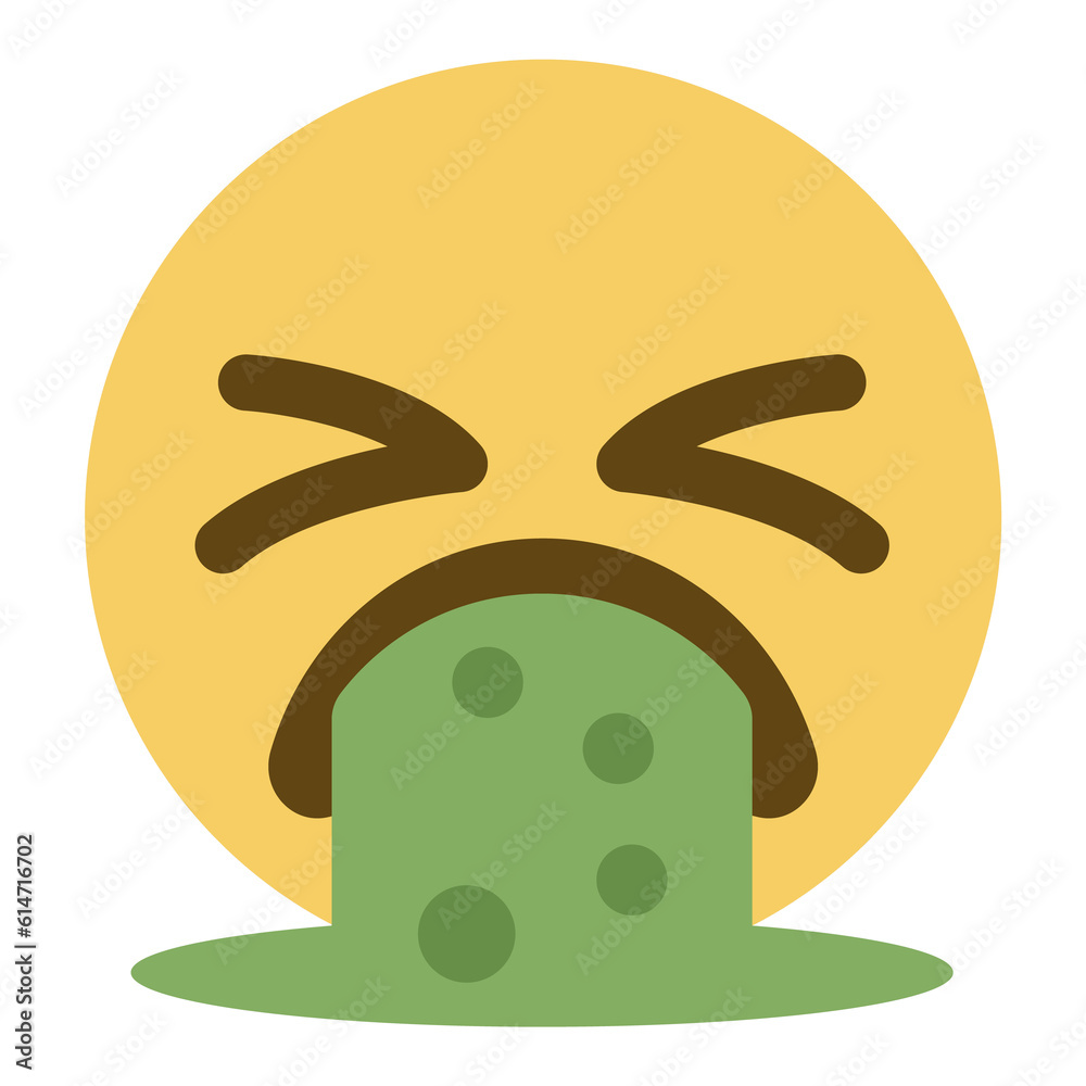Top quality emoticon. Vomiting emoji. Emoticon throwing up, yellow face