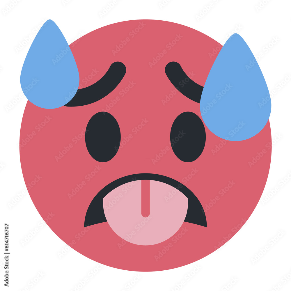 Top quality emoticon. Hot emoji. Overheated emoticon, red face with tongue stuck out. Yellow face emoji. Popular element. Top quality emoticon. Hot emoji. Overheated emoticon, red face with tongue stuck out. Yellow face emoji. Popular element.