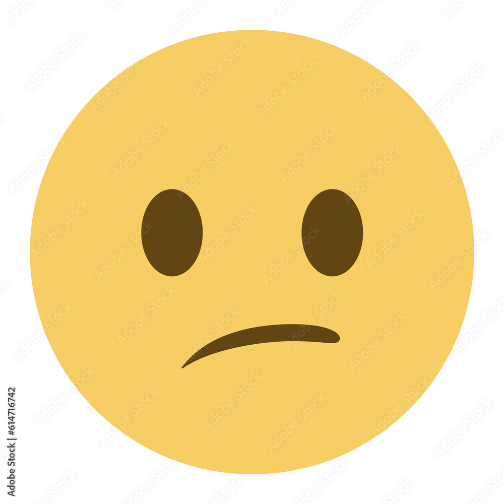 Top quality emoticon. Confused emoji. Nonplussed emoticon with frowned lips