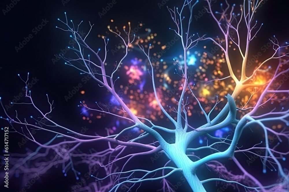 Glowing neural connections in the brain bright neon colors science ...