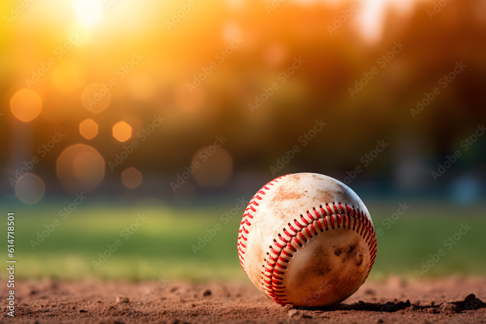 baseball in a field with lens flare and copy space ai generated art