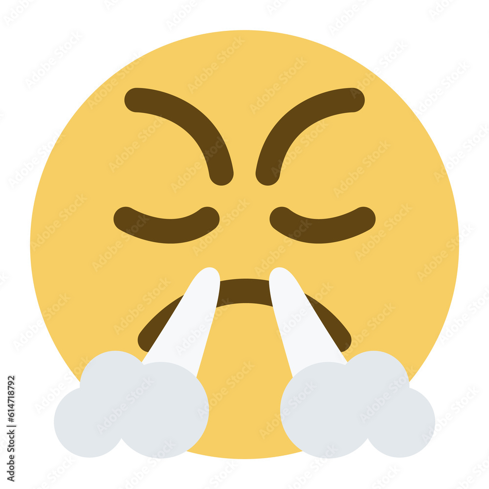 Fototapeta premium Top quality emoticon. Emoji. Face with steam from nose. Angry smiley with steam.