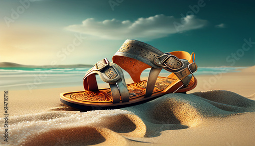Sandals on the beach, Beach theme with sandals, Generative AI